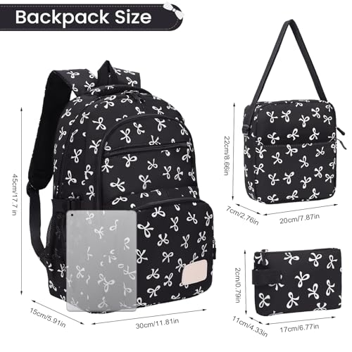 Image of Coquette Bow Backpack - Cute Kawaii Backpack Set Aesthetic Daypack Bow Rucksack (A03 Bow Black)