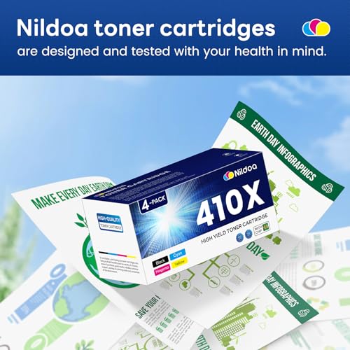 Image of 410X Toner Cartridges 4 Pack High Yield Replacement for HP 410X Black Cyan Magenta Yellow Color Pro MFP M477fnw M477fdw M452dn M452dw Printer | CF410X CF411X CF412X CF413X