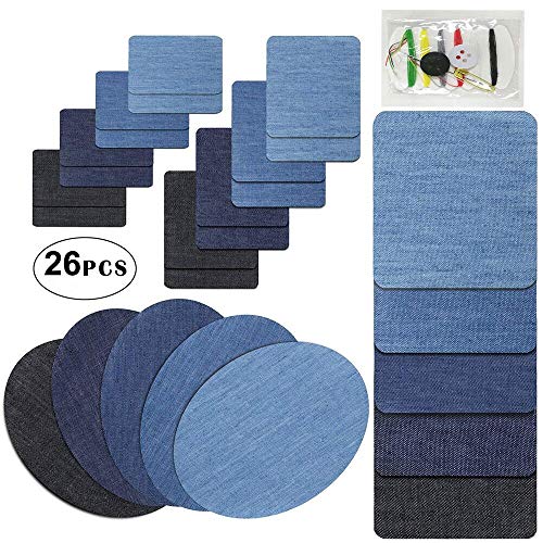 Iron On Patches, LZHOO 26 Pieces 5 Colors Iron On Patches Iron On Patches DIY Denim Cotton Patches Iron Repair Kit, 4 Sizes