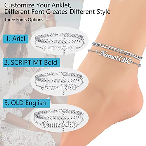 Prosteel Womens Custom Name Chain Cuban Link Anklets Stainless Steel Personalized Ankle Bracelets Foot Jewelry #TOP2