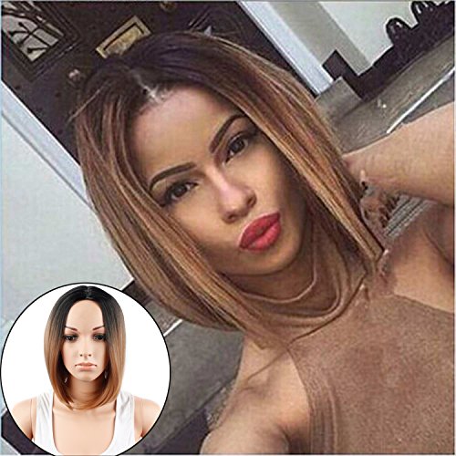 Synthetic Short Bob Wigs Free Middle Part Full Wig for Women Dark Roots Blonde Color Party Wigs (R4/27)