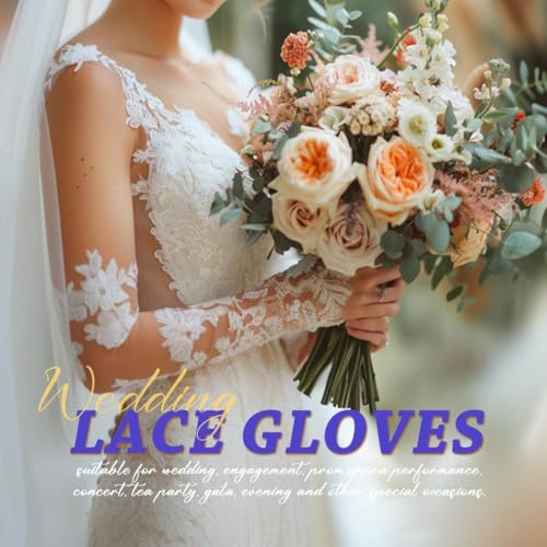 CASDRE Fingerless Long Lace Wedding Gloves White Tulle Bridal Arm Sleeves Pearl Floral Elbow Length Tea Party Gloves for Women and Girls3