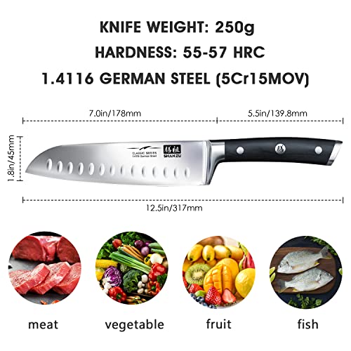 SHAN ZU Couteaux de Chef Santoku German Acier Inoxydable Couteaux de Cuisine - CLASSIC Series