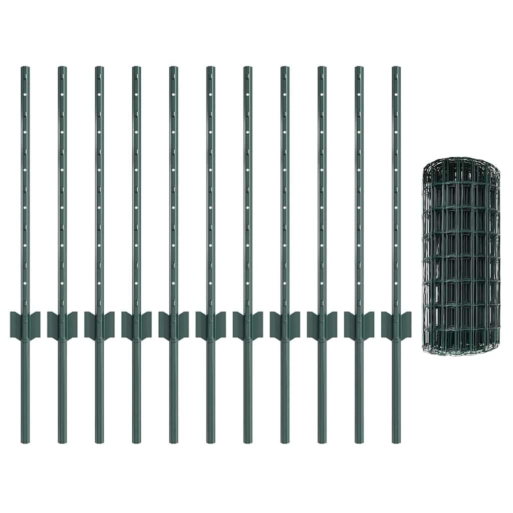 Set di pannelli di recinzione con pali verdi, recinzione verniciata a polvere, resistente ai raggi UV, per terrazze e giardini