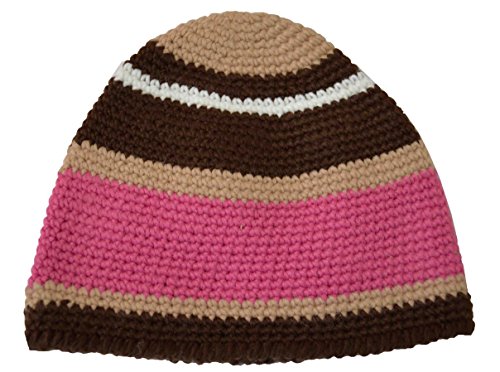 Jeanne Simmons Girl's Beanie Knit Hat Pink Khaki Brown White
