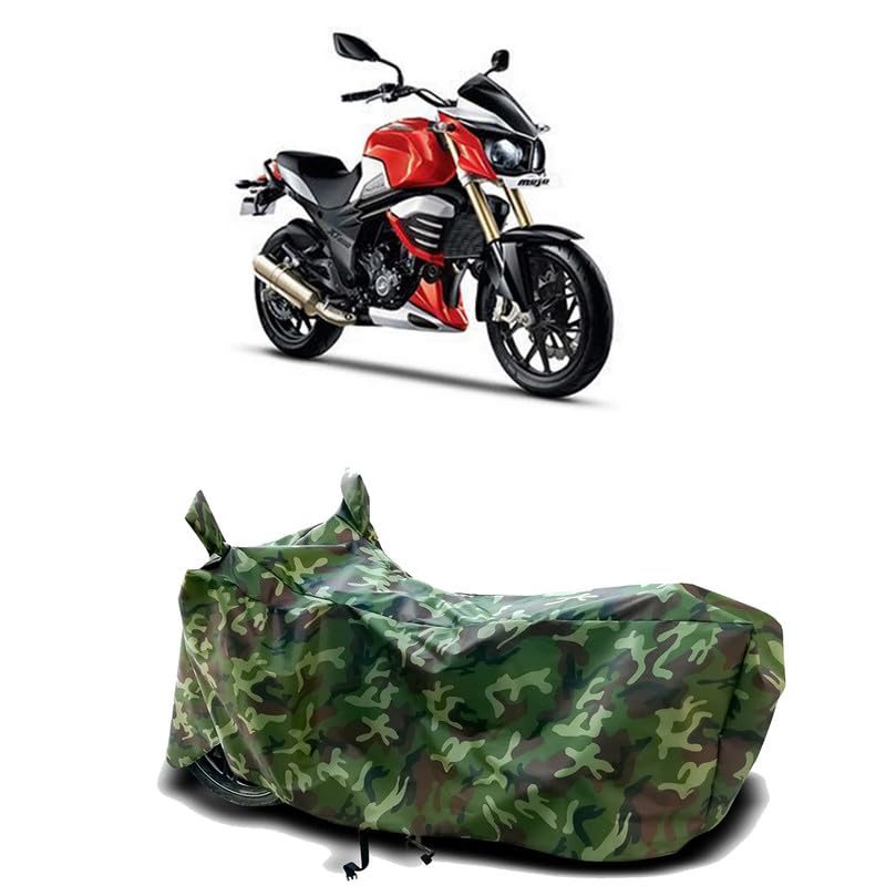 Image of DUFFEL-100% Heat Protection Two Wheeler Bike /Scooty Body Cover for Mahindra MOJO XT 300 Water Resistance /UV-Rays /Birds Dropping /Scratchproof /Dust Proof /Waterproof[Green Jungle Print]
