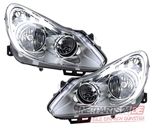 Johns, Jeu de phares compatibles avec les phares Opel Corsa D 07/06-12/10 Li+re. Cadre chromé