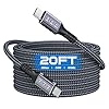 Cable USB C a USB C de 20 pies, transferencia de datos de 20 Gbps, carga rápida PD de 240 W, soporte de video de 4K a 60 Hz, nailon trenzado duradero, tipo C compatible con iPhone 17, MacBook