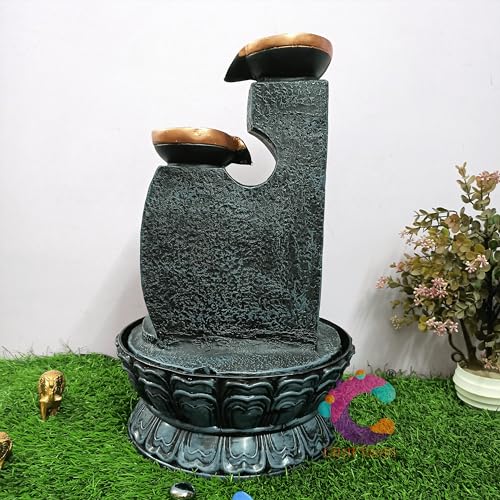 Image of Decorative Water Fountain for Home Decor, Office, Indoor & Outdoor, Garden, Puja Room, Vaastu, Reception, Spa, Gifting. (3 Step Diya Ganesh (Golden))