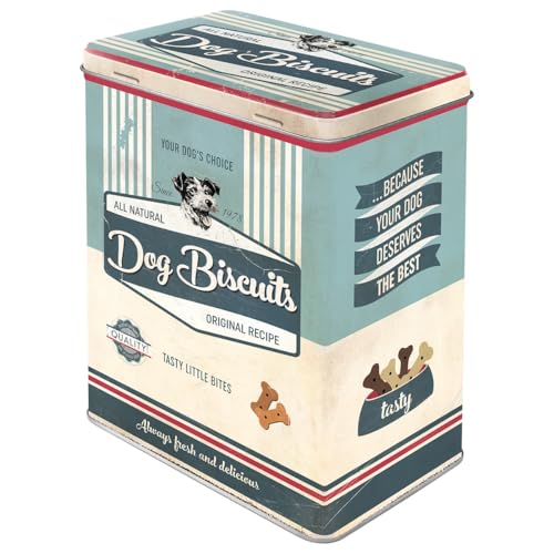 Nostalgic-Art Retro Vorratsdose L, 3 l, PfotenSchild – Dog Biscuits – Geschenk-Idee für Hunde-Besitzer, Große Blech-Dose für Trockenfutter, Vintage Design
