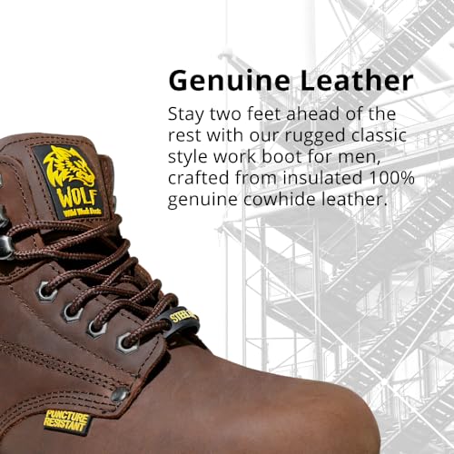 Wolf Work Boot | 100% Genuine Upper Leather | Oil Impact | Electrical Hazards | Non-Slip Rubber Sole | Tan Nubuck Plain Toe | Padded Collar | Construction | Industrial PPE3