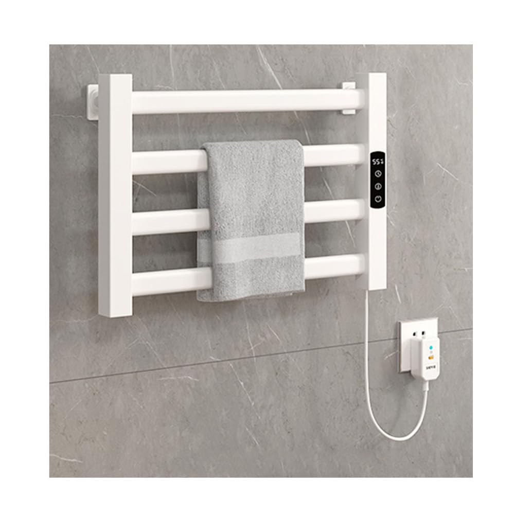 Portasciugamani Elettrico 4 Bar, Scaldasalviette Riscaldato Elettrico Parete con Regolazione Temperatura, Termoarredo Bagno Elettrico Bianco Con 1-9H Timer Integrato,Bianca,Right Line