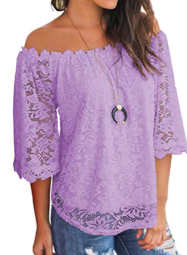 Image of MIHOLL Women's Lace Off Shoulder Tops Casual Loose Blouse Shirts