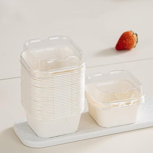 50 Pcs mini Square Baking Cups with Lids,Aluminum Foil Brownie Baking Cups,Disposable Ramekins Cake Pans,Dessert Cups Cupcake Pans for Wedding