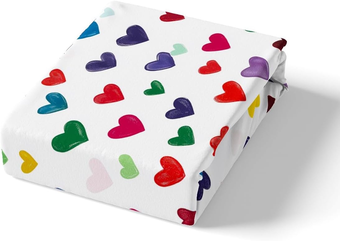 Manfei Love Duvet Cover Set Toddler Size,Colorful Cartoon Heart Bedding Set for Boys Teens,Kids Girl Toddler Watercolor Love Comforter Cover,Hand Drawn Themed Bedding Set 2 Pcs with 1 Pillowcase