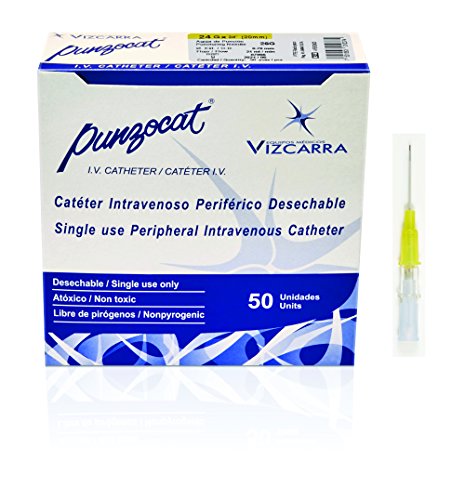 Salud, Sports Punzocat Catéter Intravenoso Periférico Radiopaco, color Amarillo, 24 g x 20 mm, 50 Piezas