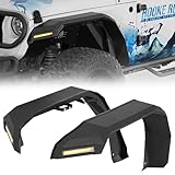 Hooke Road JL/JT Rugged Front Fender Flares for 2018-2026 Jeep Wrangler JL & Gladiator JT, 2PCS Flat Steel Fenders w/LED Turn Signal Lights