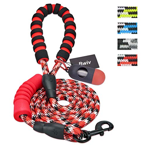 Bwiv 1.8M Laisse pour Chien avec 2 Poignées Souple Corde Réfléchissants Solide pour Moyens ou Grands Chiens à Promenade Randonnée Rouge