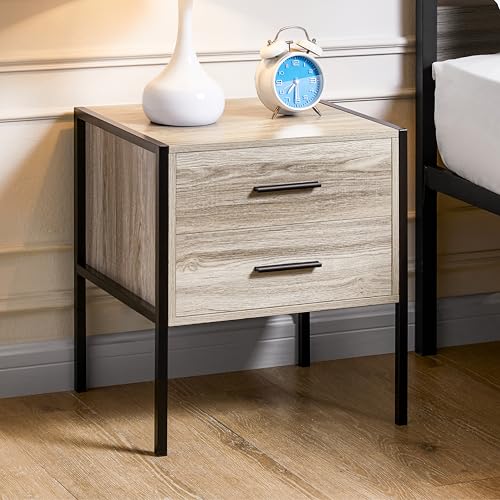 Vida Designs Brooklyn Table de Chevet, Fer, Gris, 2 Drawer