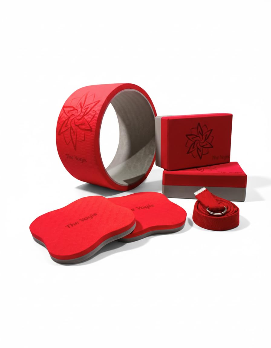 The Yogis Yoga Wheel Strongest & Most Comfortable Wheel Size -17 X 34cm With 2 blocks, Knee Pad, Belt