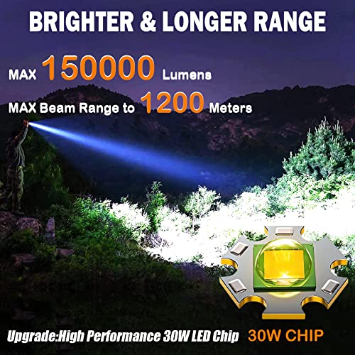Rechargeable Flashlights High Lumens MAX 150000 Lumen,Super Bright LED Flashlight,High Powered Brightest Flashlight for Emergencies/Camping Gear,Zoomable,Waterproof,5 Modes,USB Handheld Flash Light