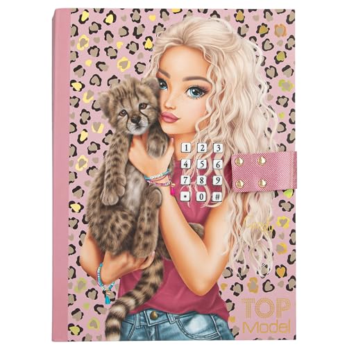 Depesche 13941 TOPModel Leoheart: Diario con código Secreto y Sonido en Rosa, con Motivo de Modelo, Estampado de Leopardo y Dorado, Incluye 80 páginas finamente rayadas y Coloridas Ilustraciones.