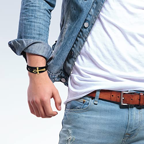 Pulsera de cuero NMQLX para hombre y mujer con ankh miniatura 2