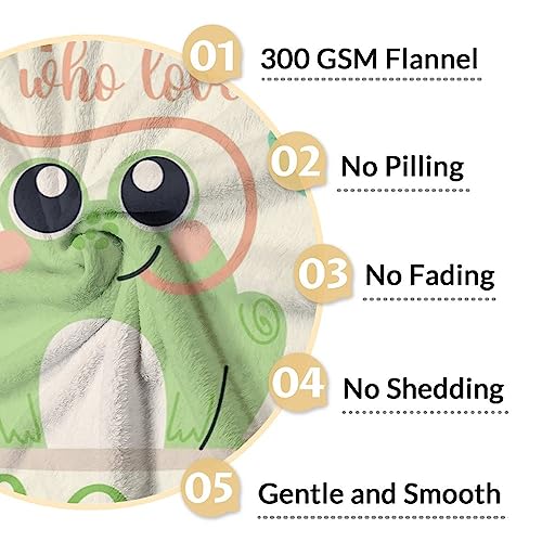 Personalized Frog Blanket Gifts with Name - 60x80 Inches Cute Throw for Girls - Green Soft Fuzzy Blankets for Bed, Couch & Living Room