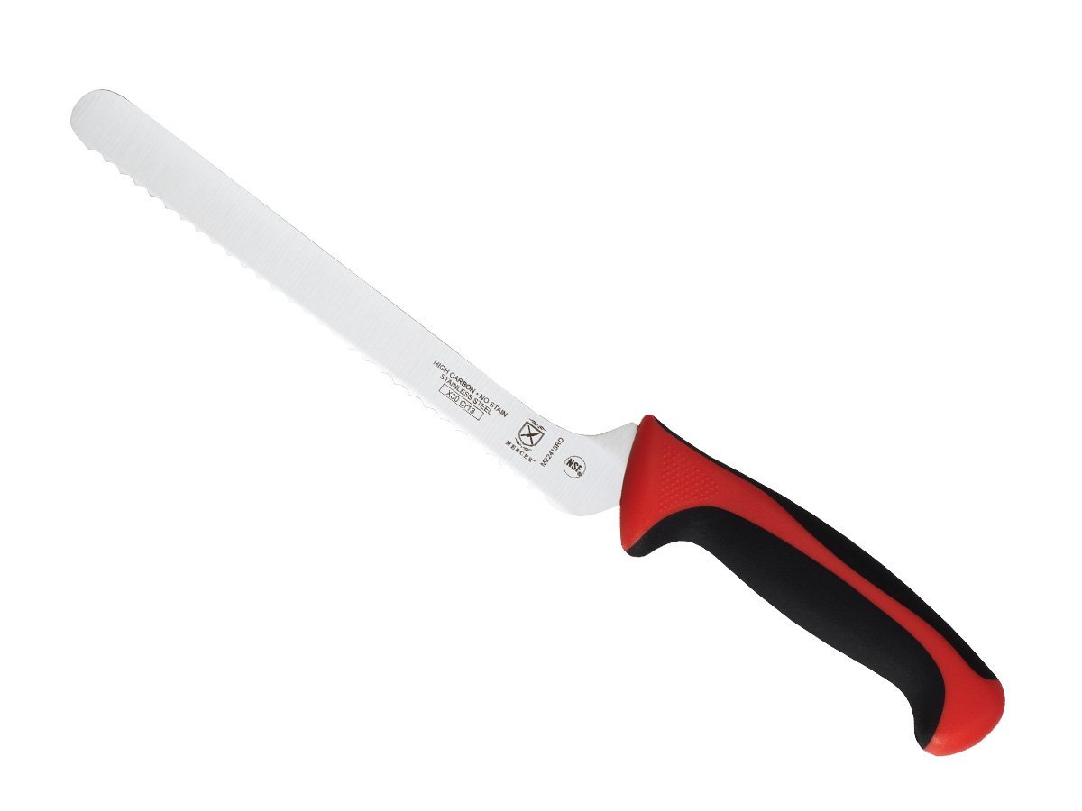 Mercer Culinary M22418RD Millennia Offset Bread Knife with Wavy Edge, Red, 8-Inch