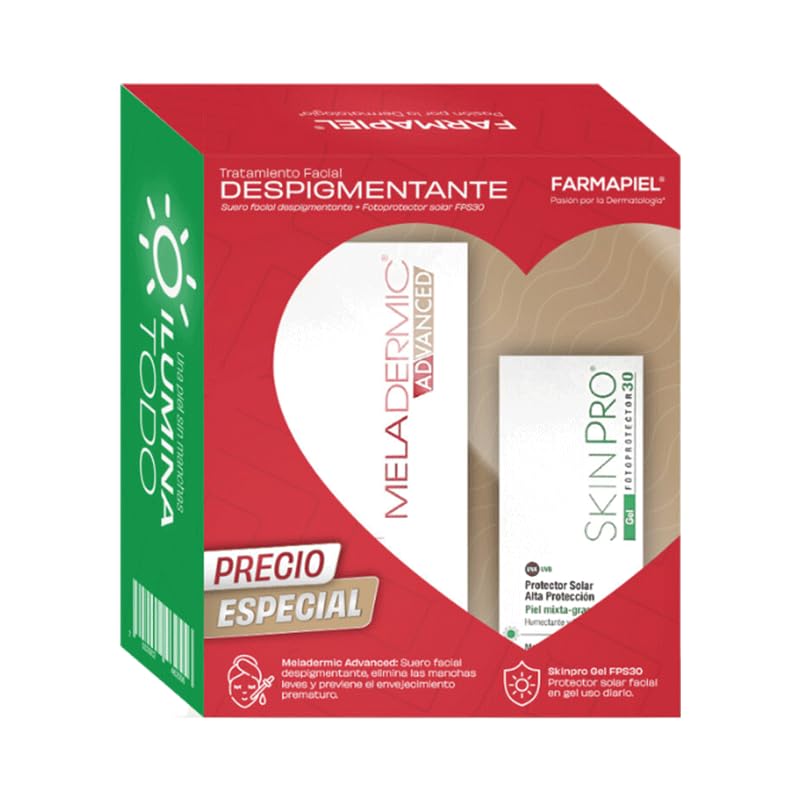 MELADERMIC | Kit Despigmentante Facial: Suero Facial Advanced Despigmentante + Skin Pro Gel Protector Solar Facial FPS 30 | Piel Uniforme | Kit Antimanchas
