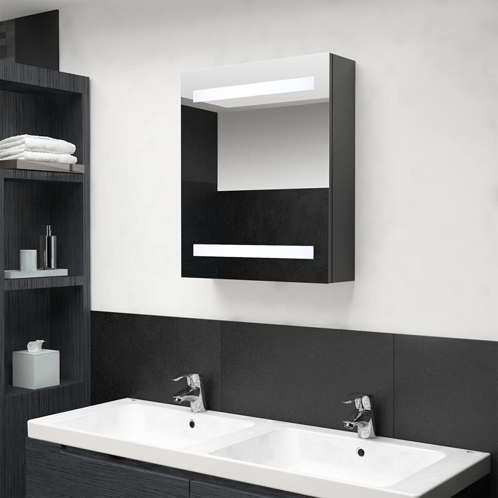 LED-Bad-Spiegelschrank Grau 50x14x60 cm, Wandmontage, mit 2 LED-Lichtleisten, 3 Ablagen, für Badezimmer, Kosmetik, Rasur
