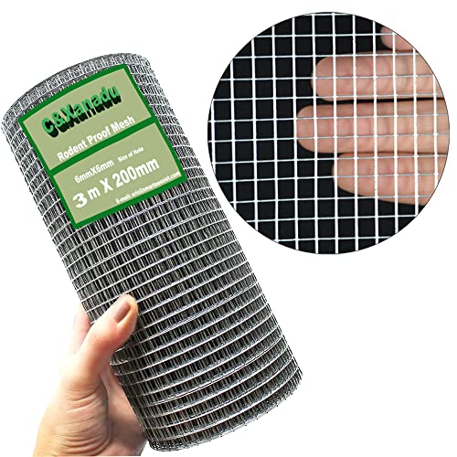 C&Xanadu 200mm X 3m Rat Mesh Rodent Proofing Wire Mesh Roll Welded Metal Mesh Galvanised Stop & Prevent Mice & Mouse Access