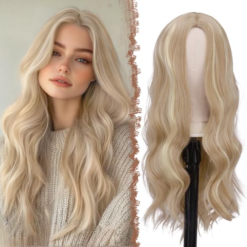 FESHFEN Longue Perruque Ondulés pour Femmes, 60 cm Blonde Sale Perruque Femmes Naturelle Perruques Cheveux Fêtes Perruques de Séparation Synthétiques...