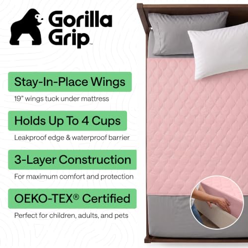 Image of GORILLA GRIP Washable Reusable Underpads, 34x36+19in Wings, 2 Pack Pink