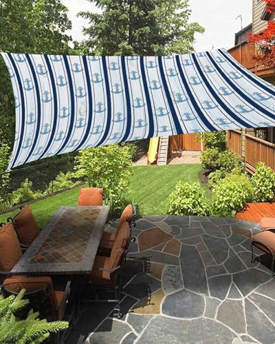 Waterproof Sun Shade Sail Summer Vintage Ocean Anchor Blue Stripes Outdoor Patio Sun Shades Canopy UV Block Water Resistant Sunshade for Garden Backyard Deck Pergola 8x10 Ft