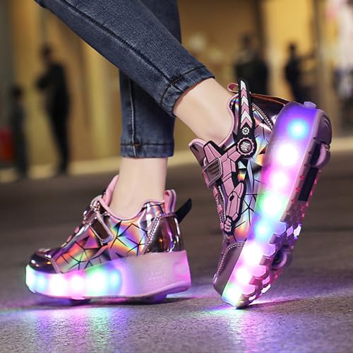 Kids Roller Skates Shoes Sneakers for Boys & Girls, Automatic Retrectable Technical Skateboarding Skates for Sneakers for Girls Boys Novel Gift - 2 Roller 27-43 Size3