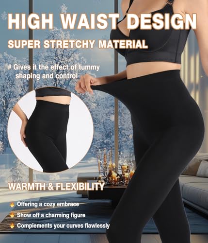 Image of MERYLURE Fleece Lined Tights Women, Winter Warm Opaque Thermal Pantyhose, High Waisted Thick Control Top Leggings