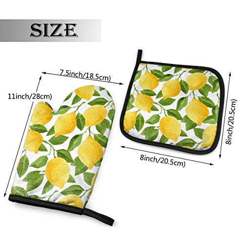 Vunko Yellow Lemon Oven Mitts And Pot Holders Sets Heat Resistant Oven Gloves With Non-Slip Surface For Safe Bbq Cooking Baking Grilling Set Of 2 #TOP1