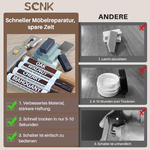 Laminat Vinyl Reparaturset,11 Farben Hartwachs und 8 Farben Holzmarker mit Schmelzwerkzeug, Möbel Holzreparatur Set für Vinylboden, Linoleumbodenbelag, laminatboden Flecken, Löcher, Kratzer, Risse
