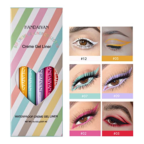 6 Farben Eyeliner Set, Eyeliner Lidschatten Stift, Excess Intensity Longwear Matte Glitter Eyeliner Kit, Augen Eyeliner Wasserfest, für den täglichen Gebrauch und Halloween, Weihnachten , Gift(01) Cover