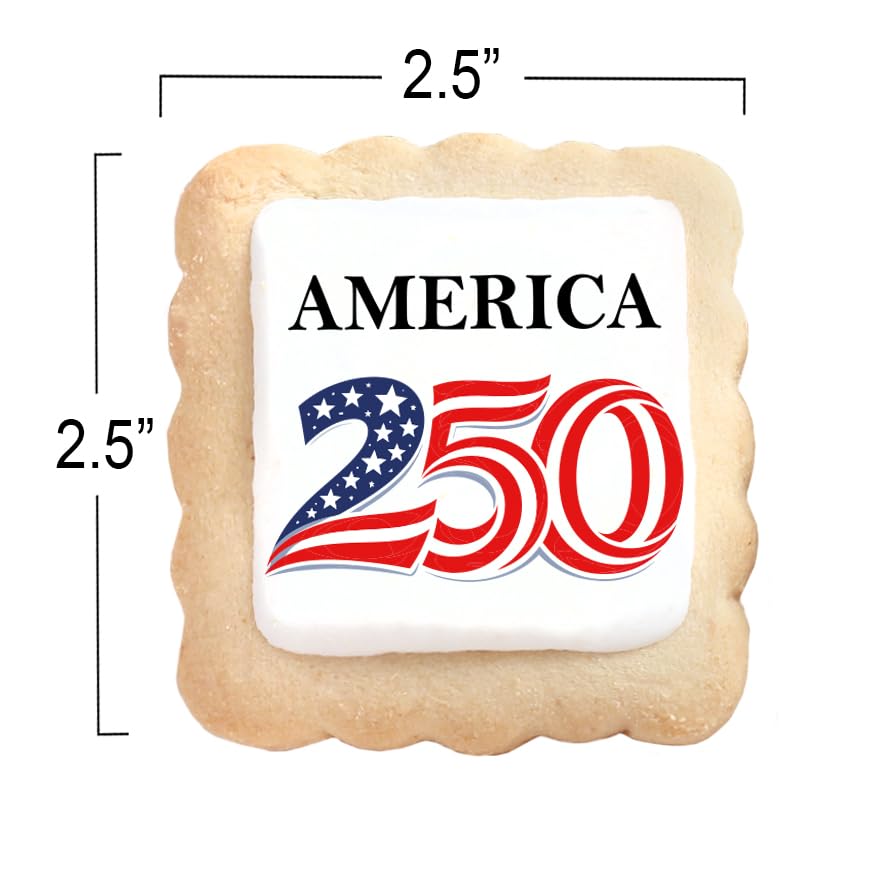 Image of America 250th Anniversary Cookies American Flag 250 Birthday Cookie INDIVIDUALLY WRAPPED July 4th Party Favors Patriotic USA Independence Day | 24 Pack | For Kids Men Women Bulk Red White Blue