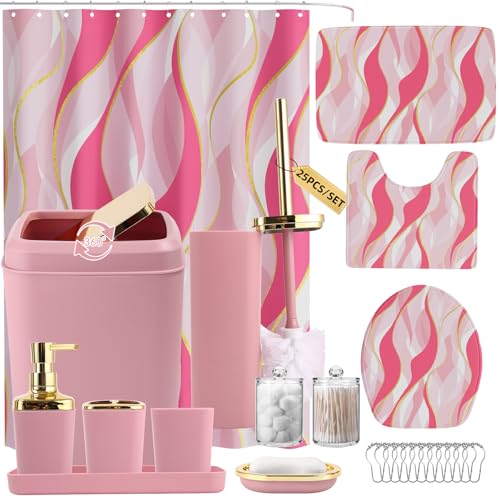 XLHOMO Bathroom Set - Pink and Gold Bathroom Accessories, Bathroom