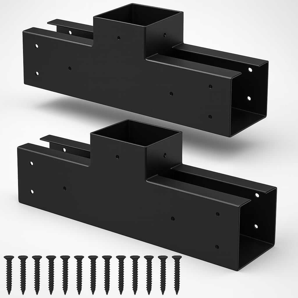Woodwork Pergola Kit 2 Pcs- Post and Beam T Brackets - Modular Sizing Pergola Brackets Hardware fit for 4 x 4 Lumber, Heavy Duty