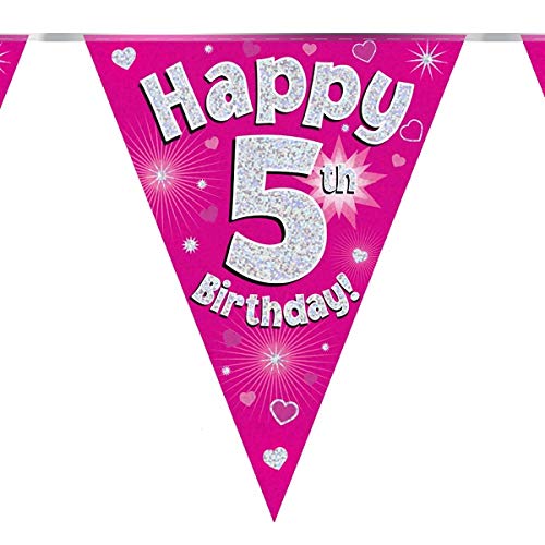 Festone Olografico Rosa Per 5° Compleanno: Striscione Con Bandierine Per Decorazioni Di Festa - 4