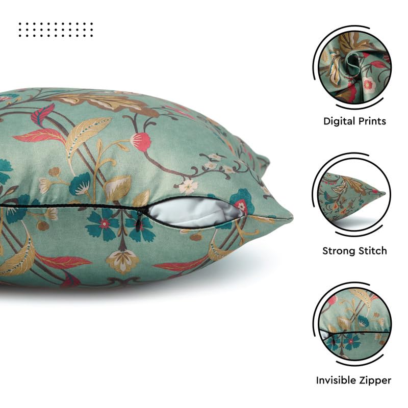 Encasa XO Decorative Throw Pillow Covers 20x20 in - Polyester Floral Digital Print T1 Timeless, 50 x 50 cm (Pack of 2) - Image 4