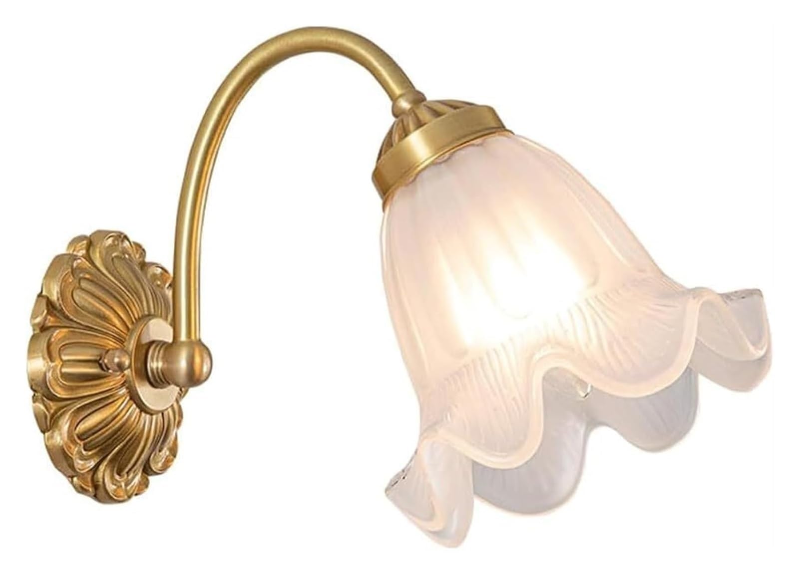 ASerZenith French All-Copper Flower Wall Sconces, Retro Bathroom Mirror Headlight, Bedroom Bedside Wall Lamp, American Pastoral Glass Shade Living Room