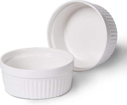 Ramekins de 22 onzas 2 piezas de moldes de porcelana para souffle, crema brulee, pudín, tazas de natillas, juego de cuencos para hornear, aptos