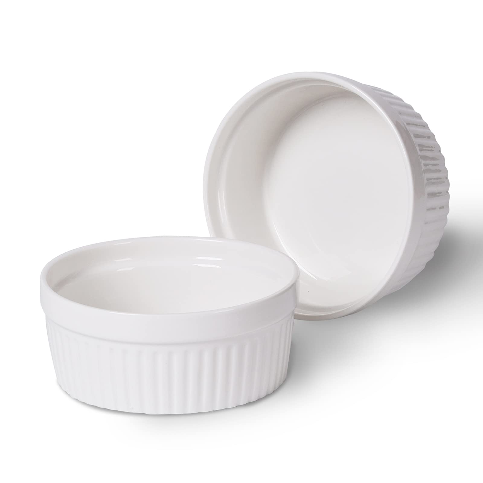 625 ml Auflaufförmchen – 2 Stück Porzellan-Auflaufförmchen für Souffle, Creme Brulee, Pudding, Vanillebecher, Backformen-Set zum Backen, ofenfest, weiß (15,2 cm)