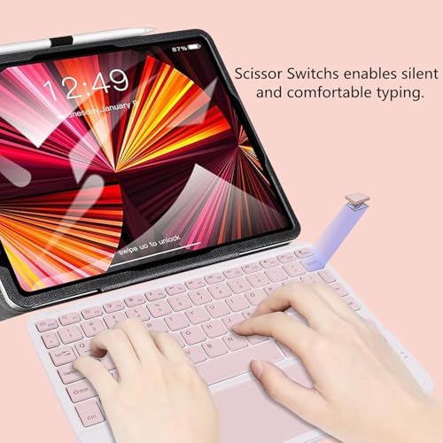 Image of Wireless Bluetooth Keyboard with Touchpad Rechargeable Slim Lightweight Like Air Multi-Device Portable for Tablet, Laptop, Smart TV, PC, Pink BTW-TOUCH42