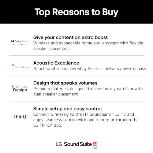 Image of LG W7 Sound Suite Wireless Subwoofer - 8 inch Deep Bass, Dolby Atmos FlexConnect, Compatible TVs, H7 Soundbar & M5 /M7 Speakers, Flexible Vertical /Horizontal Placement - Black (New 2026 Model)